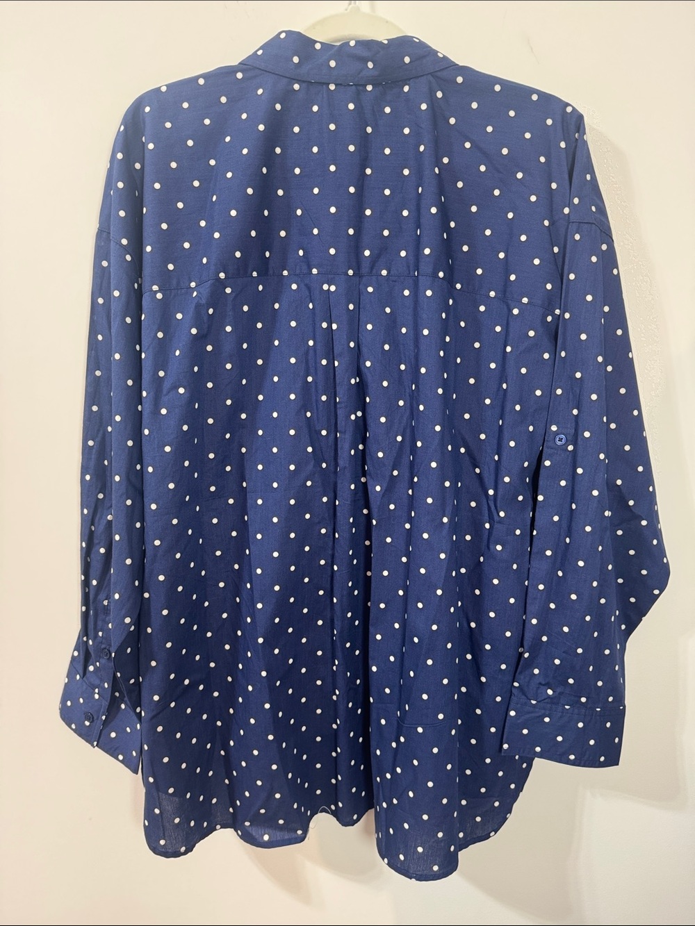 Lands' End Women’s Navy Blue & White Polka Dot Button-Down Long Sleeve Shirt - L - Picture 5 of 10